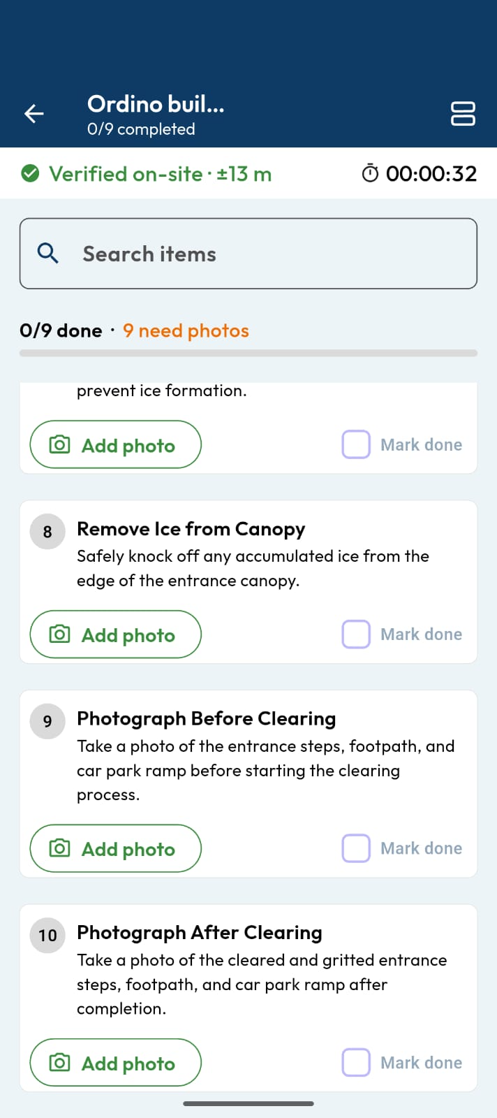 Task list: remove ice from the canopy, photograph before and after clearing