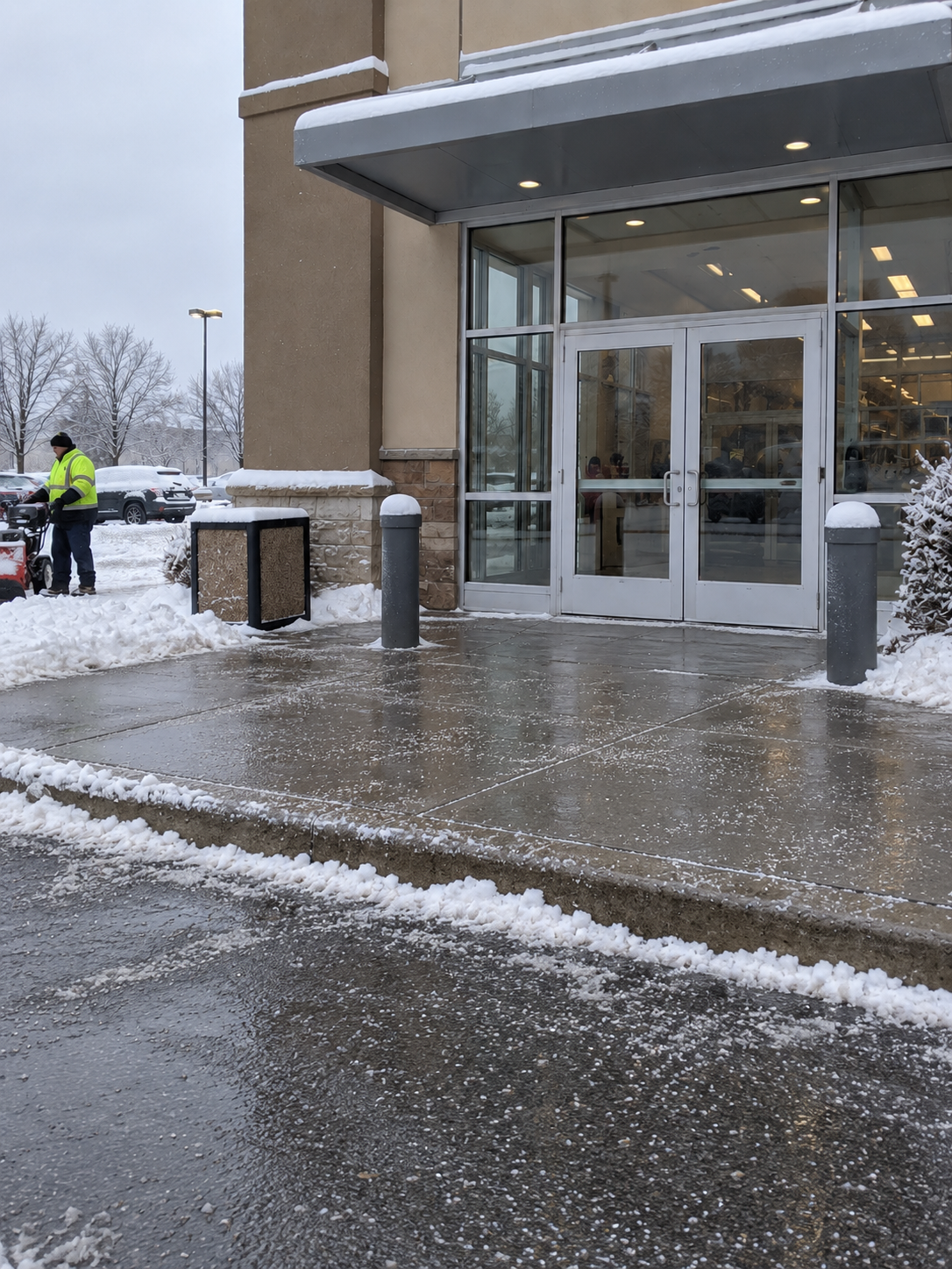 After: the same entrance from the same spot, cleared and salted